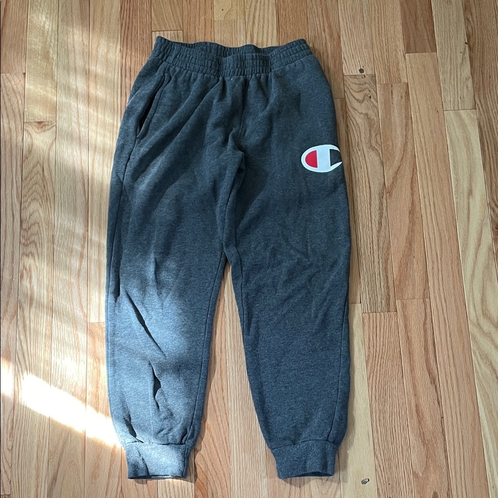Champion Sweatpants Boys Medium Gray Logo Fleece Joggers Athletic Casual